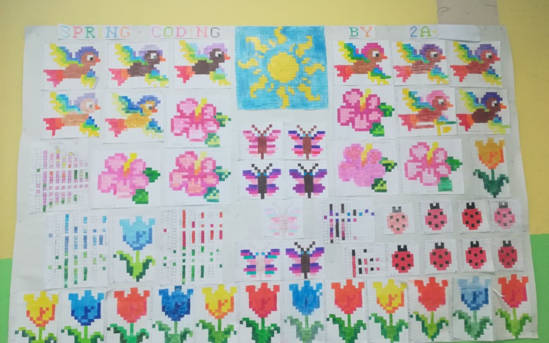 Scuola in fiore in pixel art